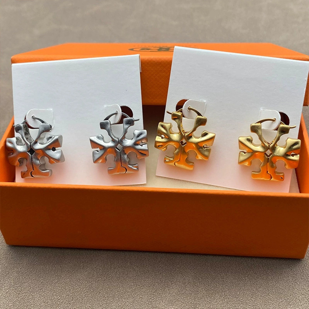 Tory Burch Gold Plated Double Matte Cross Logo Stud Earrings